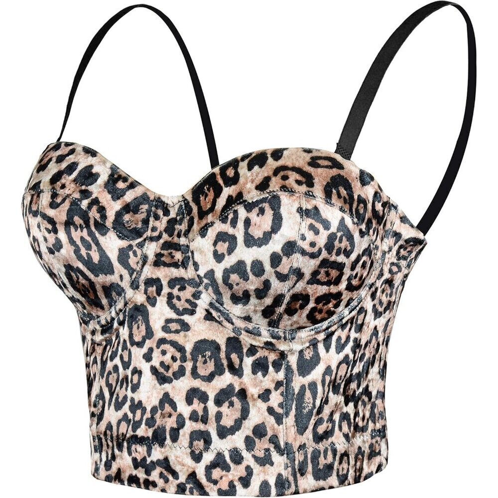 Leopard Pattern Bustier Crop Top Women's Sexy Corset Bra Fashion Party Wear